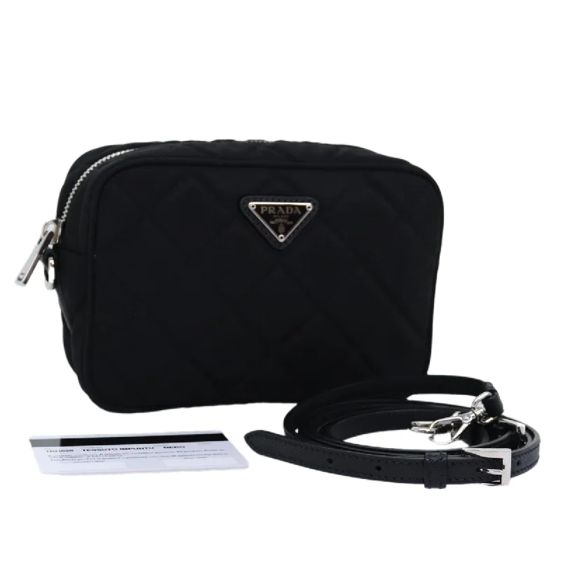 Prada bags with a chain - link trim and a leather body for a modern and stylish edgePRADA Shoulder Bag Nylon Black 1BH028 Auth 74728A