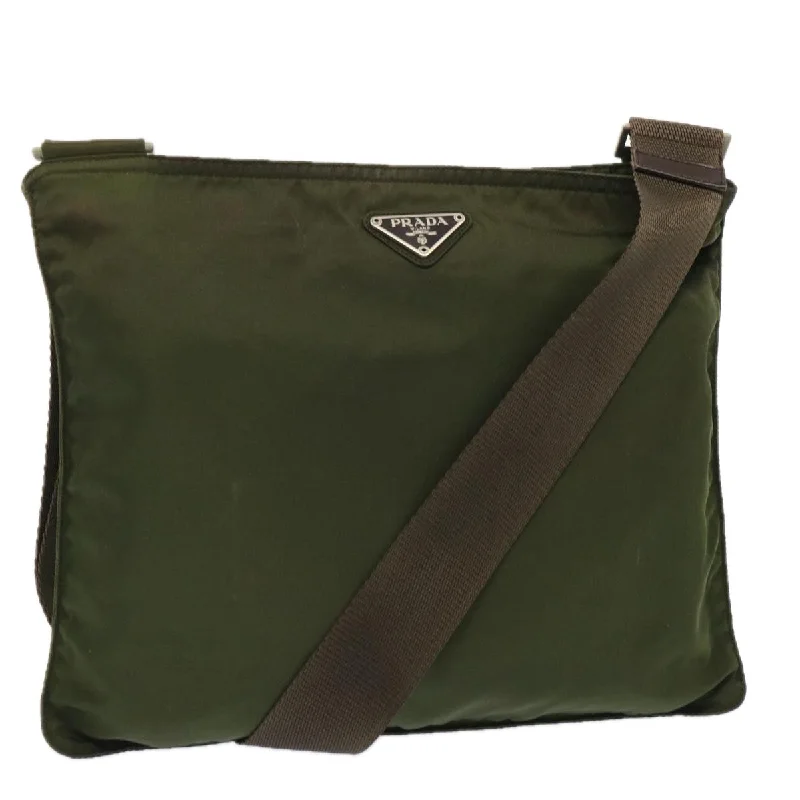 Prada Cahier bags with a leather - wrapped handle for a luxurious feelPRADA Shoulder Bag Nylon Khaki Auth 72628