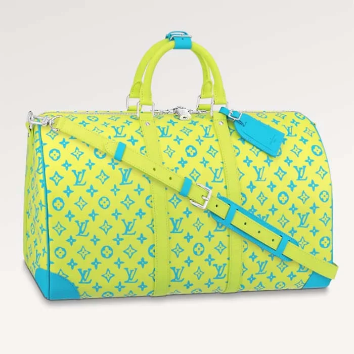 Louis Vuitton Neverfull bags with large capacity for everyday essentialsLouis Vuitton LV Unisex Keepall Bandoulière 50 Lime Green Monogram Playground Coated Canvas