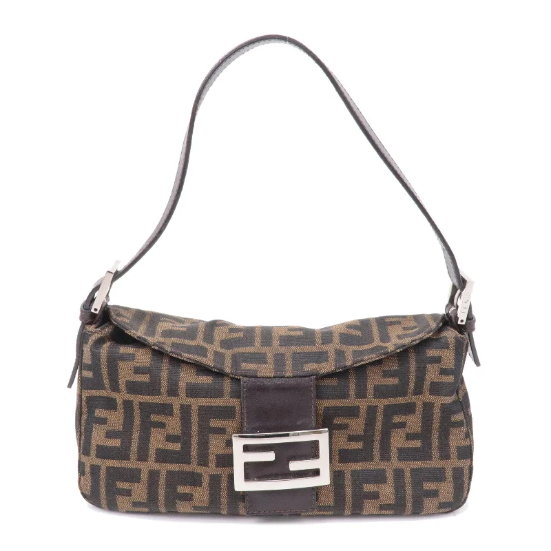 Fendi bags with a leather - bound notebook insert for jotting down notesFENDI Zucca Canvas Leather Shoulder Bag Khaki Black Brown 26725