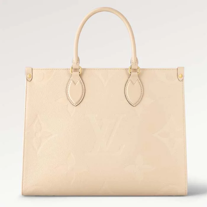 Ladies Louis Vuitton shoulder bags with a wide - width strap for comfortLouis Vuitton Women Onthego MM Tote Bag Crème Beige Embossed Grained Cowhide Leather