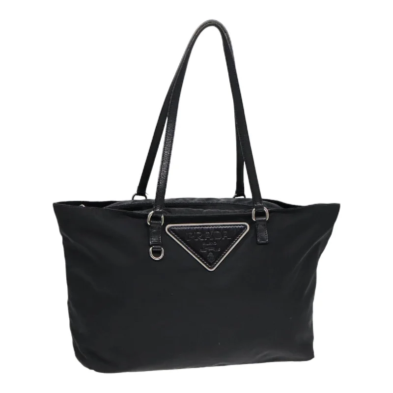 Small - sized Prada Saffiano leather bags for a compact and stylish carryPRADA Tote Bag Nylon Silver Black Auth 88088