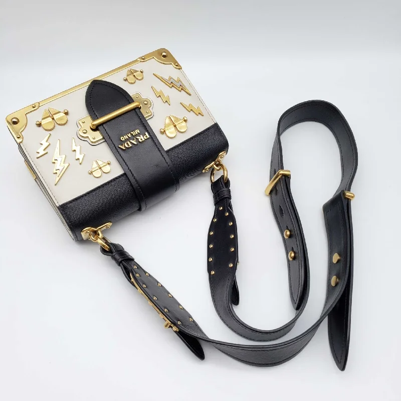 Prada crossbody bags with adjustable nylon straps for comfort and durabilityPrada Cahier Leather Black and White Shoulder Bag