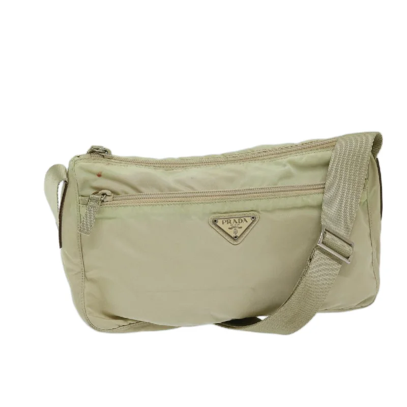 Prada tote bags with a double - handle and shoulder - strap option for easy usePRADA Shoulder Bag Nylon Beige Auth 69153