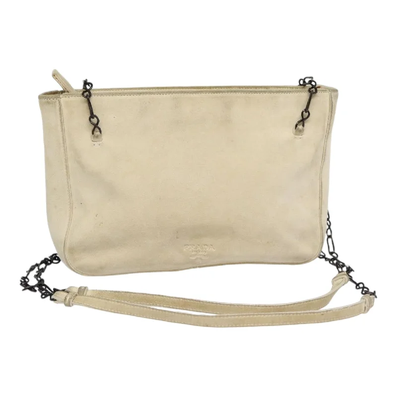 Prada tote bags with a water - resistant coating for outdoor activitiesPRADA Chain Shoulder Bag Suede Beige Silver Auth bs17129