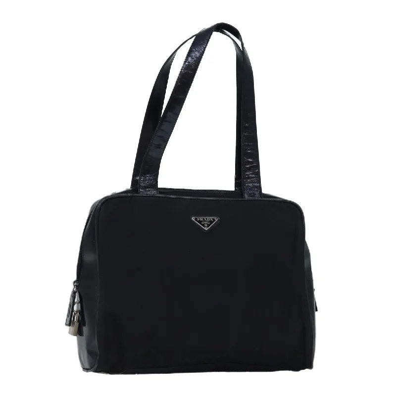 Prada tote bags with a printed Prada logo on the front for brand visibilityPRADA Shoulder Bag Nylon Black Auth 76453