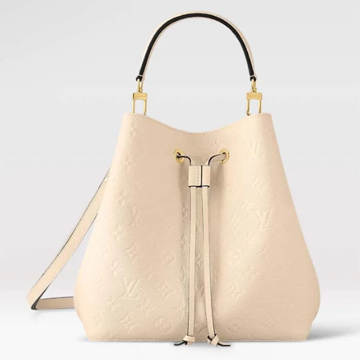 Louis Vuitton Twist bags with a crystal - embellished LV - turnlockLouis Vuitton Women NeoNoé MM Bucket Bag Crème Beige Embossed Grained Cowhide Leather