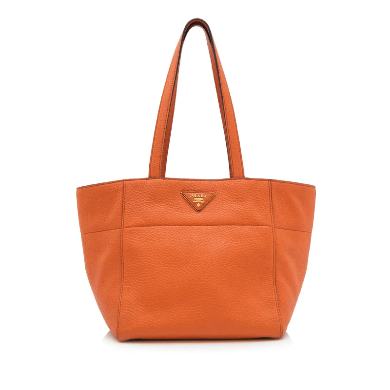 Prada Galleria bags with a structured silhouette for a professional lookPrada Orange Calf Leather Metallic Vitello Daino Tote Bag Italy