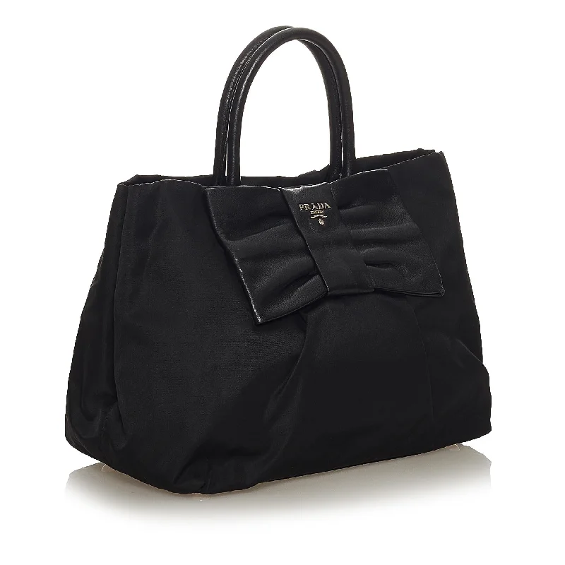 Prada bags with a detachable mirror inside for quick touch - upsPrada Fiocco Bow Tessuto Tote Bag 27197