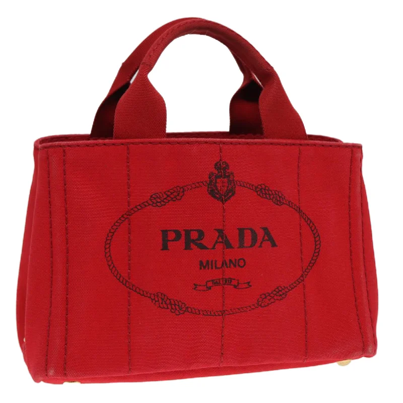 Prada bags with a chain - link trim and a leather body for a modern and stylish edgePRADA Canapa PM Hand Bag Canvas Red Gold Auth 88510