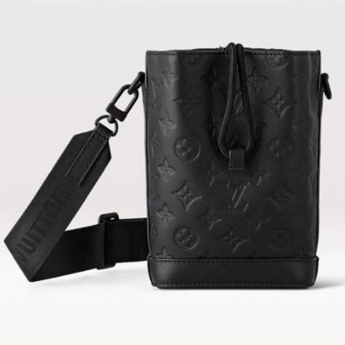 Louis Vuitton Twist bags with a snakeskin - effect panel for a bold lookLouis Vuitton Unisex Noe Sling Black Calf Leather Textile Lining Drawstring Closure