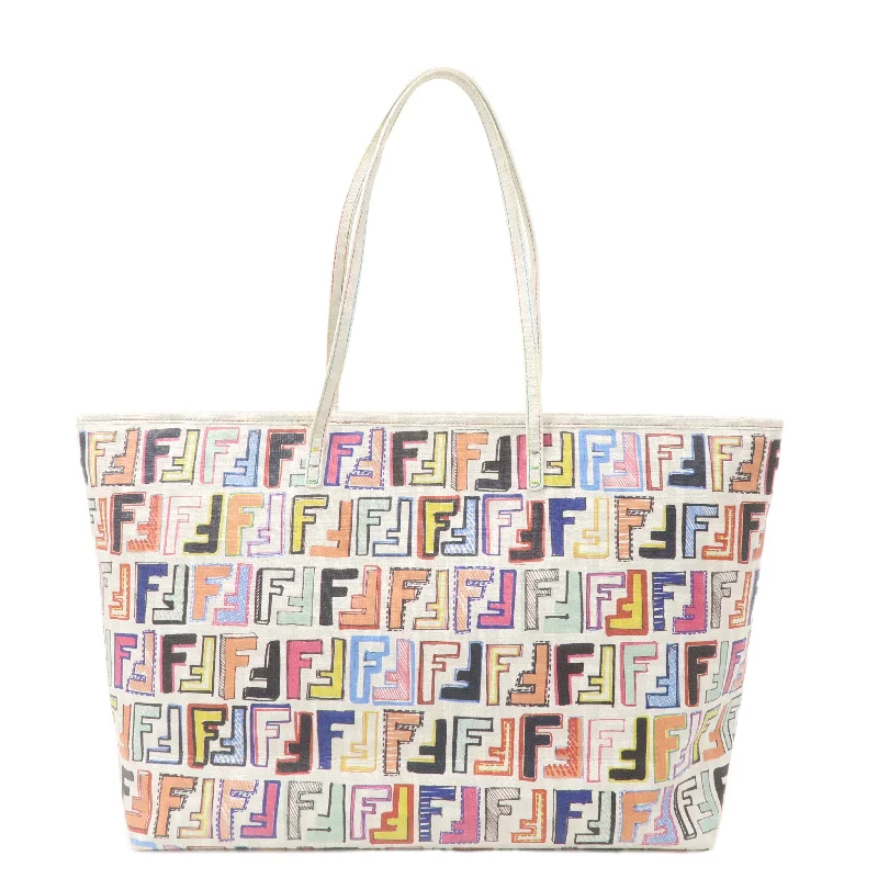 Fendi backpacks with a hidden back pocket for security and privacyFENDI Zucca Logo Print PVC Tote Bag Multi Color White 8BH185