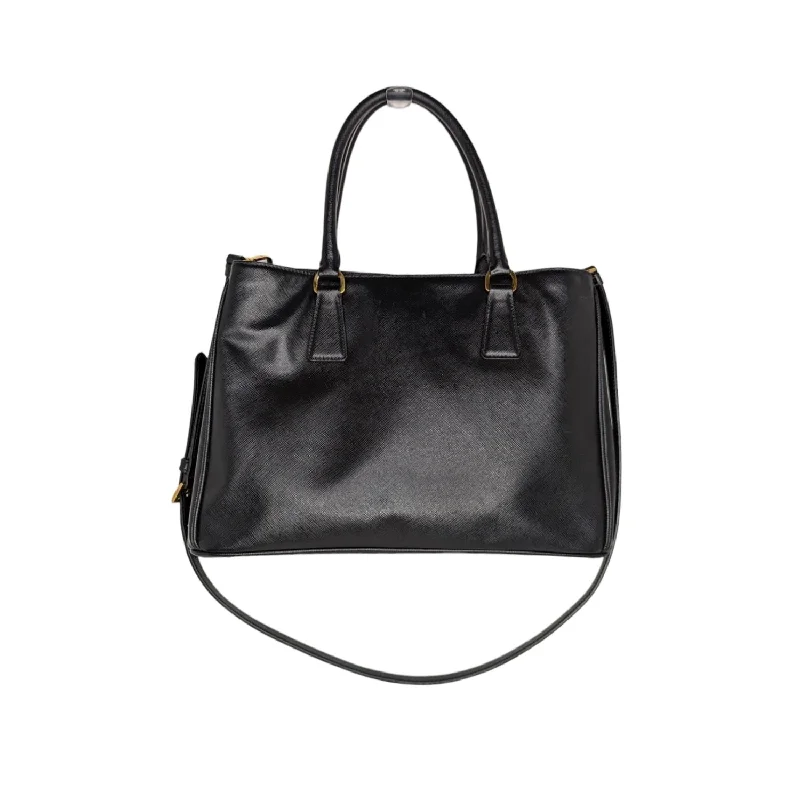 Prada handbags with a metal - framed clasp for durability and stylePrada Saffiano Leather Lux Tote Black