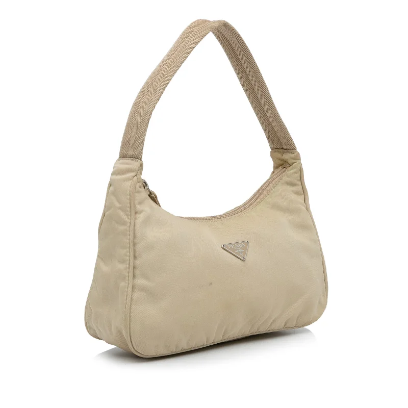 Ladies Prada Galleria bags with a textured leather surface for a more tactile lookPrada Tessuto Baguette Brown Nylon Canvas