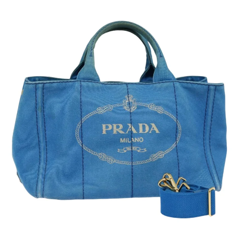 Ladies Prada Re - Edizione 2005 bags in a pastel color for a soft lookPRADA Canapa MM Hand Bag Canvas 2way Blue Gold Auth 88572