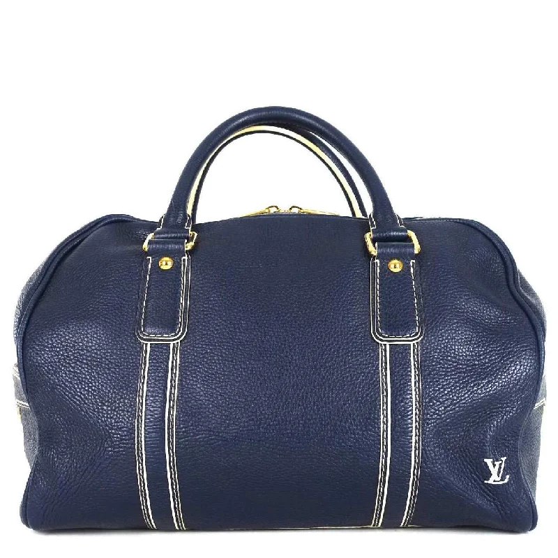 Louis Vuitton bags with a front - zip pocket for small items like keysNavy Blue Leather Boston Bag