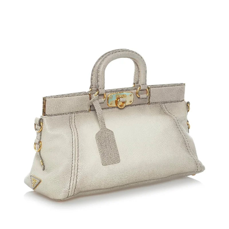 Ladies Prada shoulder bags with a tassel - adorned zipper for added charmPrada Frame Leather Satchel 31189