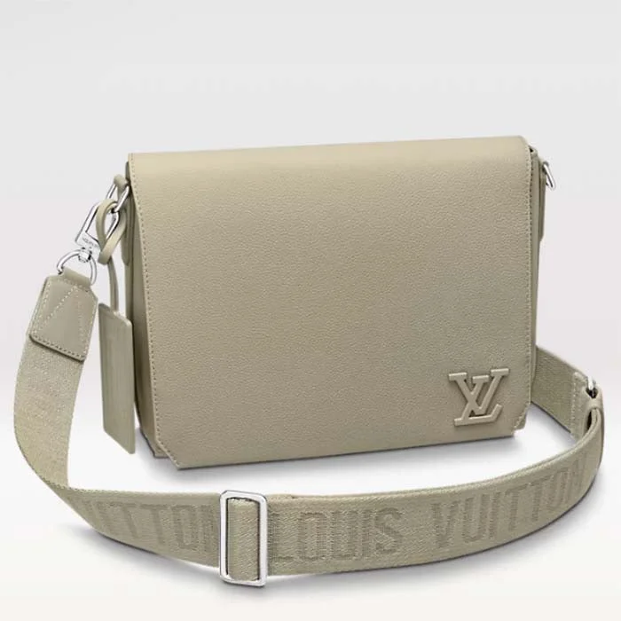 Ladies Louis Vuitton handbags with a detachable coin purse insideLouis Vuitton LV Unisex Takeoff Messenger Sage Cowhide Leather Textile Lining