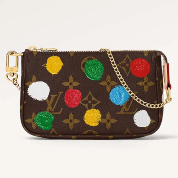 Louis Vuitton crossbody bags in a bold red color for a statementLouis Vuitton Unisex LV x YK Mini Pochette Accessoires Monogram Coated Canvas 3D Painted Dots Print