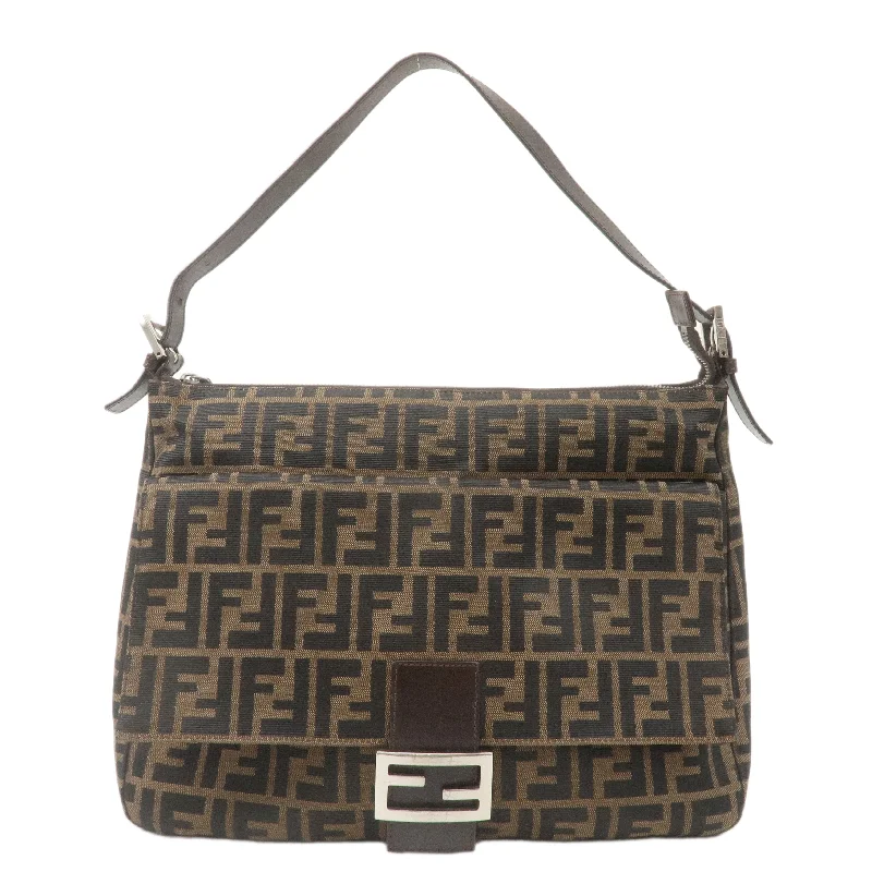 Fendi crossbody bags with a reflective strap for safety during low - light conditionsFENDI Zucca Mamma Baguette Canvas Leather Bag Brown Black 26425