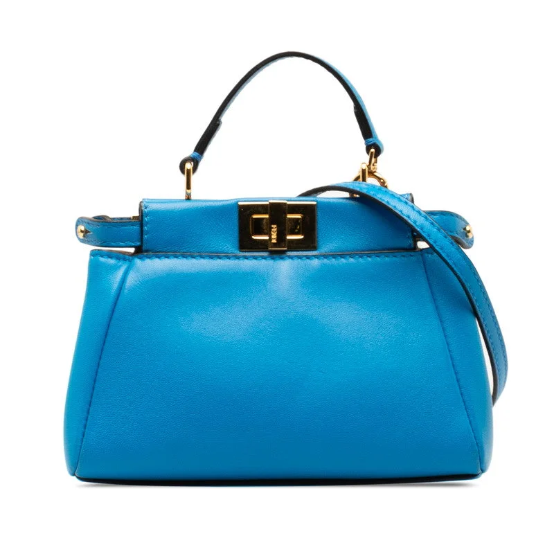 Fendi bags with a voice - activated pocket opener for a high - tech convenienceFendi Micro Peak Small Handbag Shoulder Bag 2WAY 8M0355 Blue G Leather  Fendi