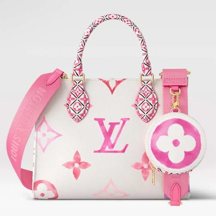 Louis Vuitton handbags with a back - zip pocket for storing valuablesLouis Vuitton LV Women Onthego PM Pink Monogram Coated Canvas Textile Lining