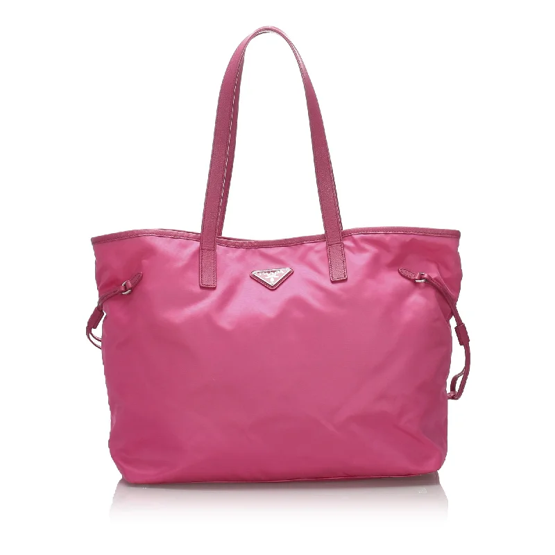 Ladies Prada shoulder bags with a single - handle design for simplicityPrada Pink Nylon Fabric Tessuto Tote Bag Italy