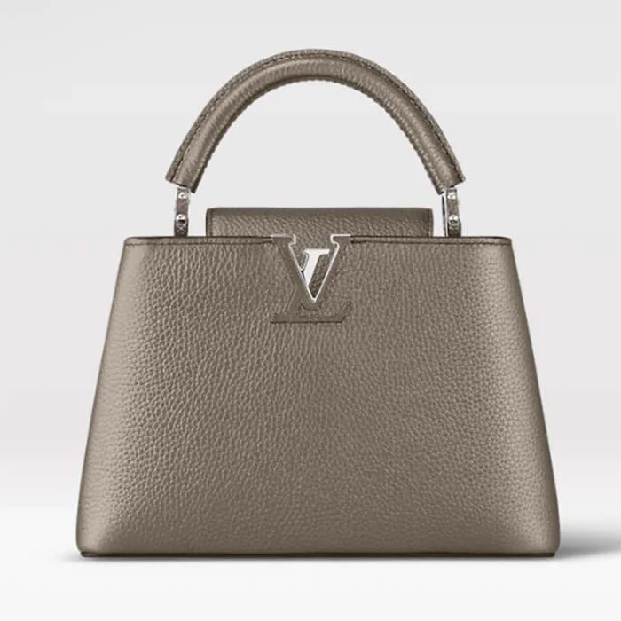 Louis Vuitton bags with a front - zip pocket for small items like keysLouis Vuitton LV Women Capucines BB Hand Bag Etain Metallic Gray Taurillon Leather