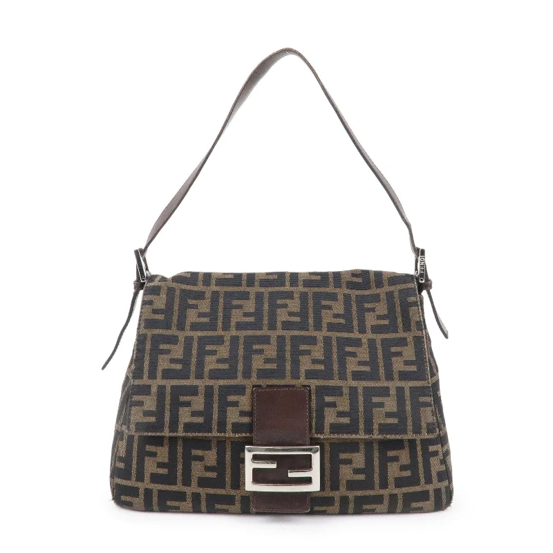 Fendi Baguette bags with a monogram - embossed leather surface for a luxurious feelFENDI Zucca Canvas Leather Shoulder Bag Brown Khaki Black 26325