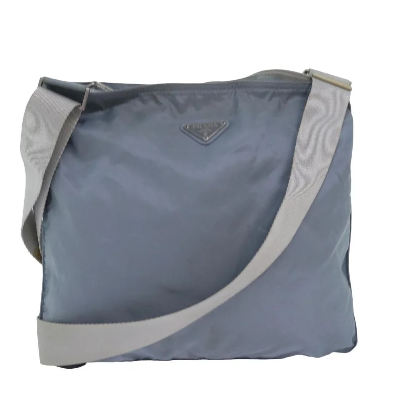 Prada Cahier bags featuring the signature triangular logo plaquePRADA Shoulder Bag Nylon Light Blue Auth 77634