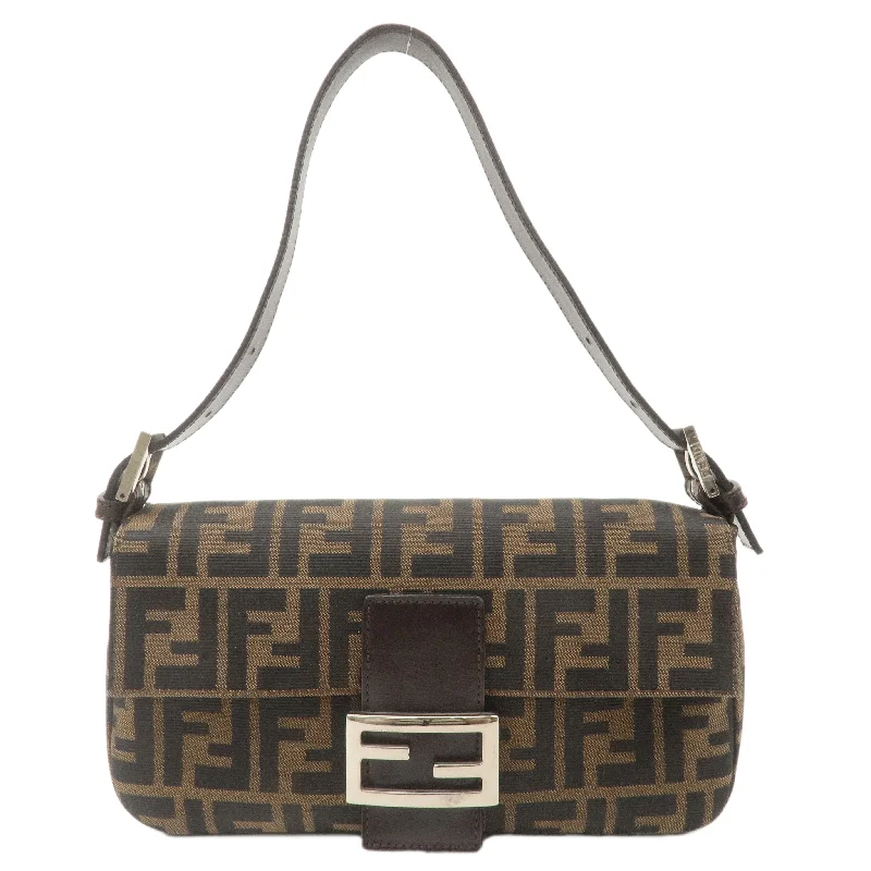 Ladies Fendi crossbody bags with a single - strap design for simplicity and ease of useFENDI Zucca Mamma Baguette Canvas Leather Shoulder Bag Brown26424