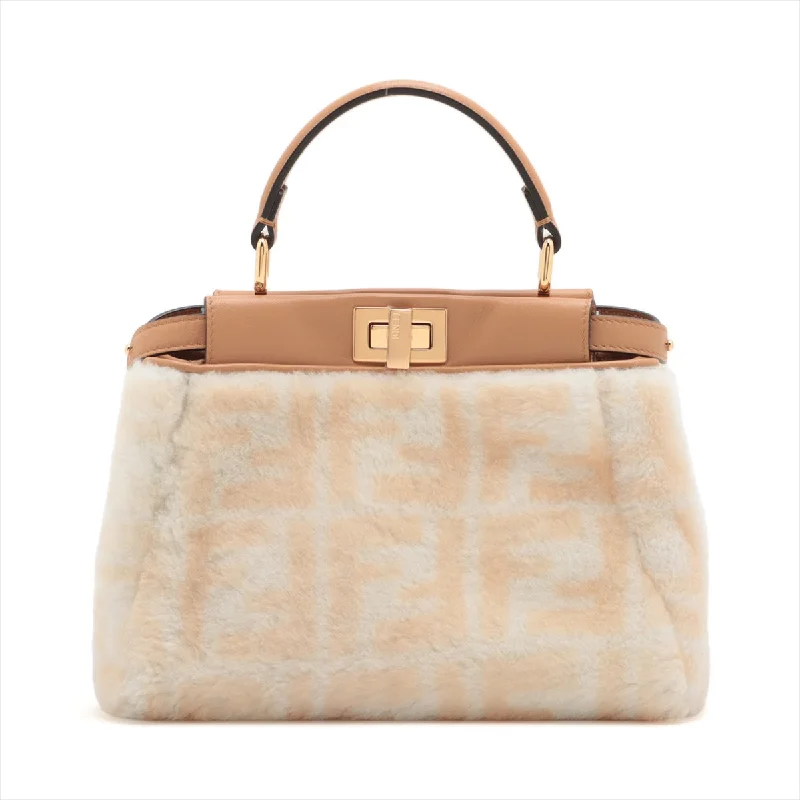 Fendi bags with a detachable tablet holder for using tablets on the goFendi Mini Peekaboo Mouton x Leather 2WAY Handbag Beige 8BN244