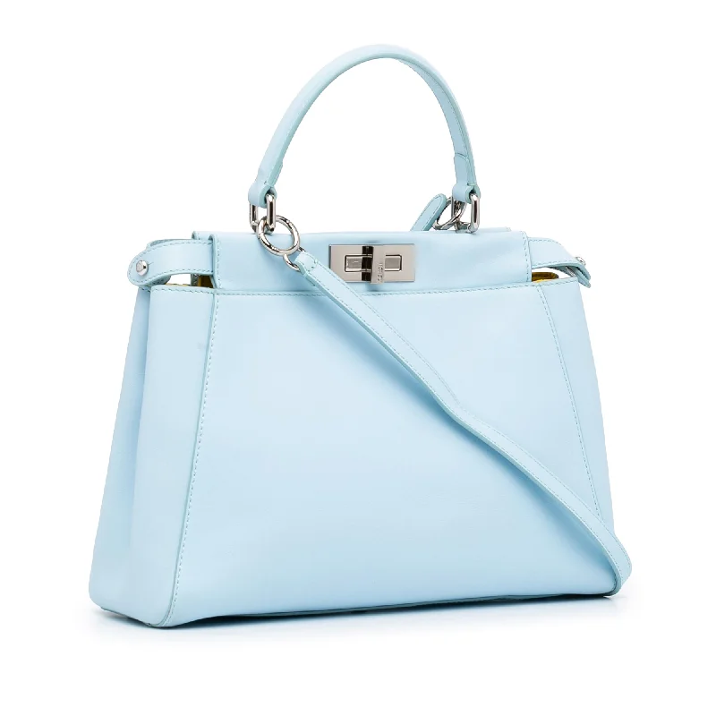 Fendi By The Way bags with a printed map pattern for a travel - inspired lookFendi Peekaboo Medium Light Blue Leather