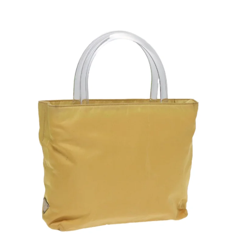 Prada handbags with a patent - leather finish for a shiny and sophisticated appearancePRADA Hand Bag Nylon Yellow Silver Auth bs17343