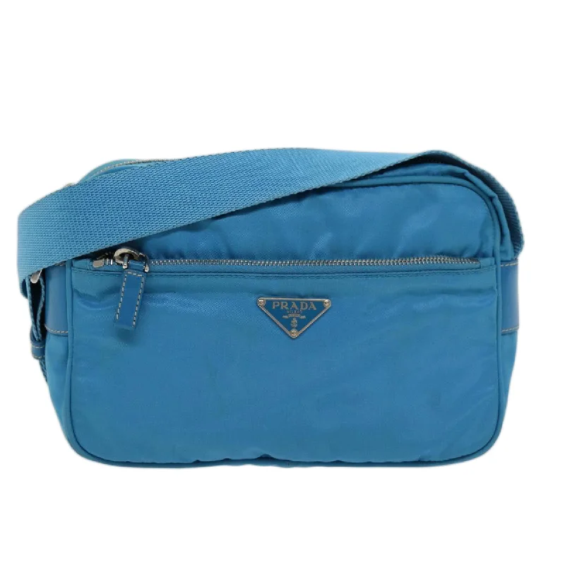 Prada bags with a chain - link trim and a leather body for a modern and stylish edgePRADA Shoulder Bag Nylon Light Blue Auth 75426