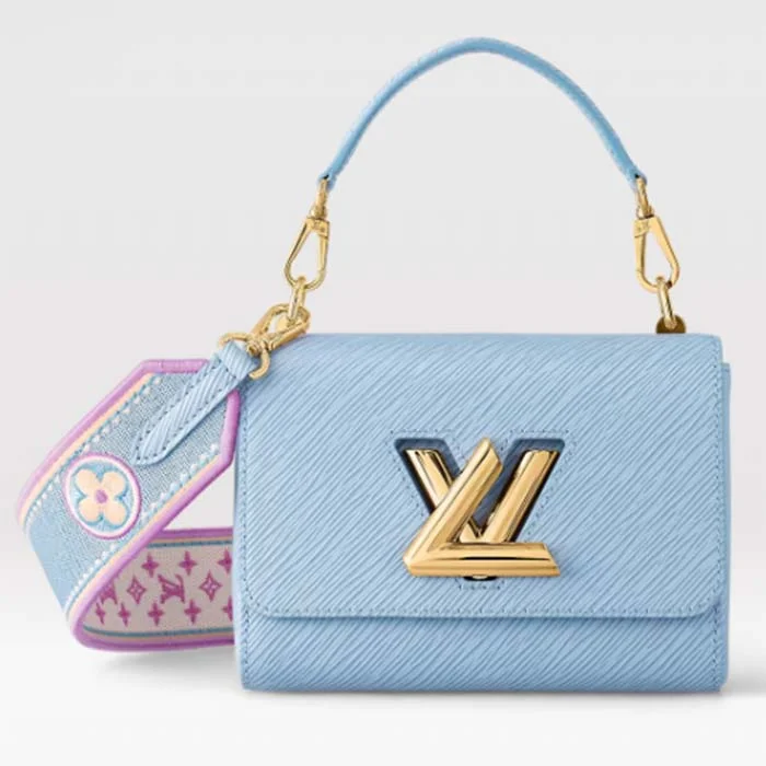 Louis Vuitton bags with a detachable mobile phone holder for convenienceLouis Vuitton LV Women Twist PM Bag Bleu Nuage Blue Epi Grained Leather