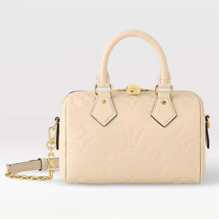 Louis Vuitton backpacks with a multi - pocket organization for functionalityLouis Vuitton LV Women Speedy Bandoulière 20 Crème Beige Embossed Grained Cowhide Leather