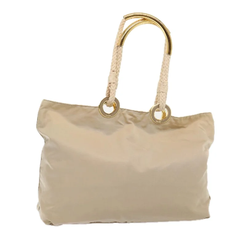 Prada nylon backpacks with a sleek, minimalist appearancePRADA Tote Bag Nylon Beige Gold Auth 86152