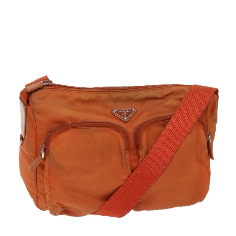 Prada Cleo bags with a snakeskin - effect panel for a bold and trendy lookPRADA Shoulder Bag Nylon Orange Auth 69348