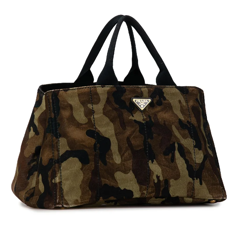 Prada nylon backpacks with a padded back panel for comfort during long - term usePrada Large Camouflage Stampata Canapa Tote BOAIpk