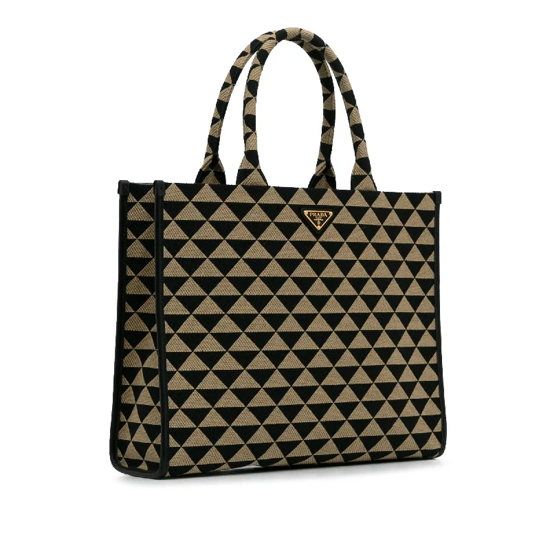 Prada handbags with a patent - leather finish for a shiny and sophisticated appearancePrada Large Triangolo Jacquard Symbole Tote 8Nku9Q