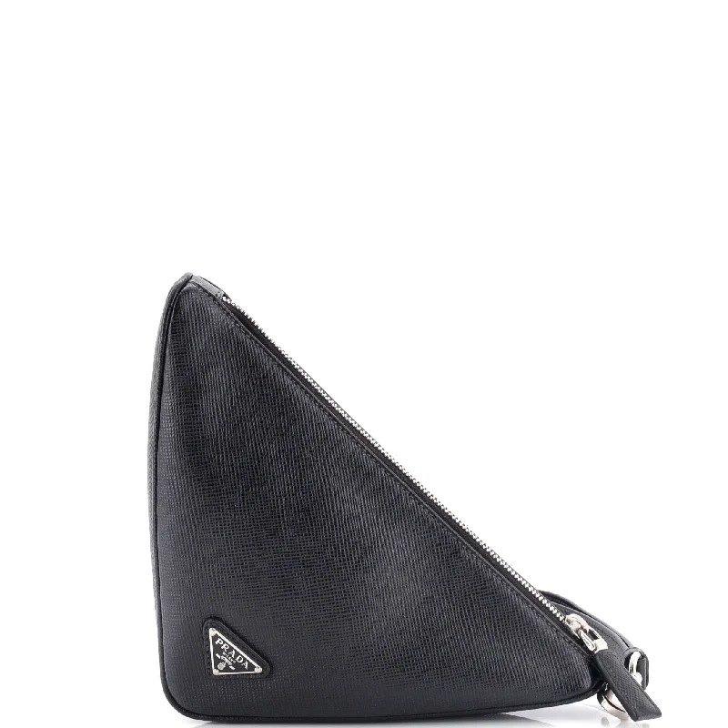 Prada tote bags with a spacious interior and a magnetic - snap closureTriangle Logo Wristlet Pouch Embossed Saffiano Leather Mini