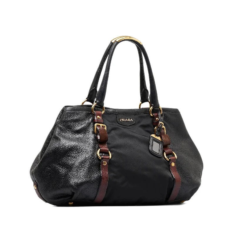 Ladies Prada shoulder bags with a tassel - adorned zipper for added charmPrada Leather and Nylon Tote WqN7Wk