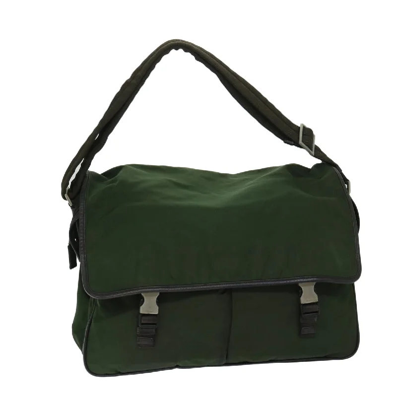 Prada handbags with a metal - framed clasp for durability and stylePRADA Shoulder Bag Nylon Green Auth ac2814