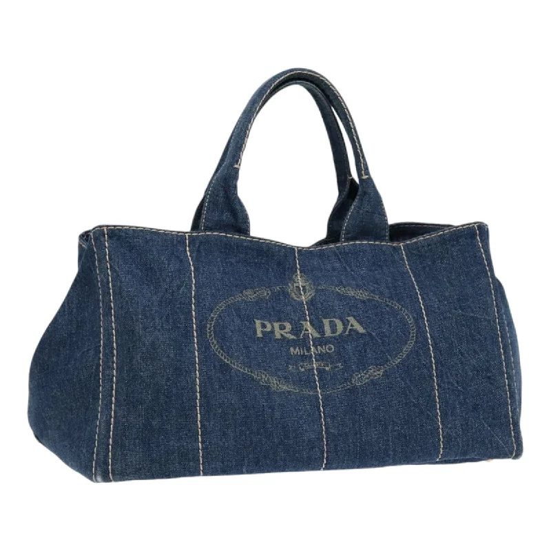 Ladies Prada shoulder bags with a tassel - adorned zipper for added charmPRADA Canapa GM Hand Bag Denim Blue Gold Auth ep5385