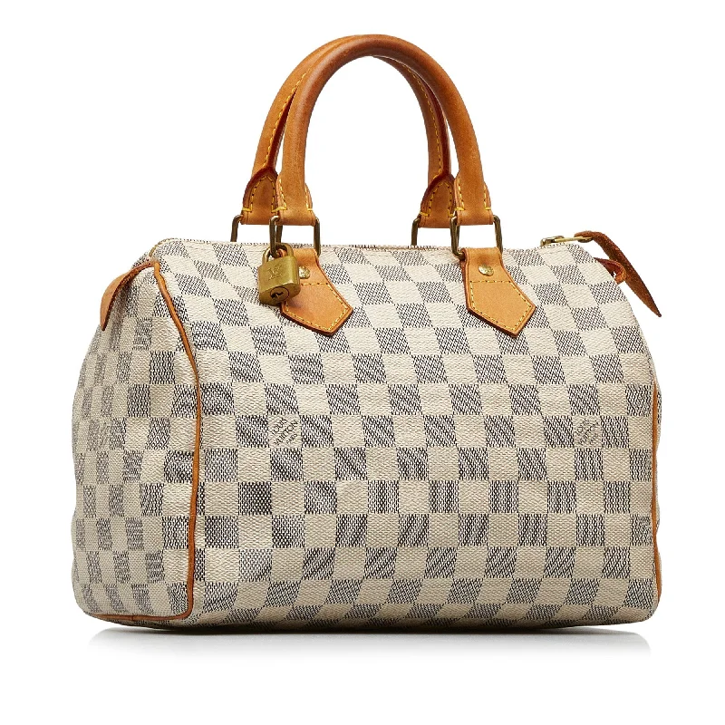 Louis Vuitton bags with a detachable mirror inside for on - the - go touch - upsLOUIS VUITTON Damier Azur Speedy 25 Boston Bag