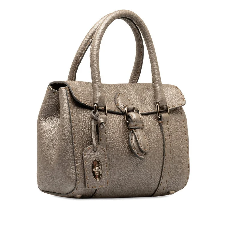 Ladies Fendi Peekaboo bags with a hand - carved leather detail for a unique and artisanal touchFendi Selleria Linda Mini Handbag 8R486 Gr Silver Leather  Fendi