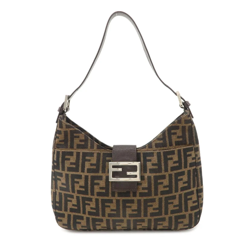 Fendi bags with a patent - leather finish for a shiny and sophisticated appearanceFENDI Zucca Canvas Leather Shoulder Bag Brown Black 26569