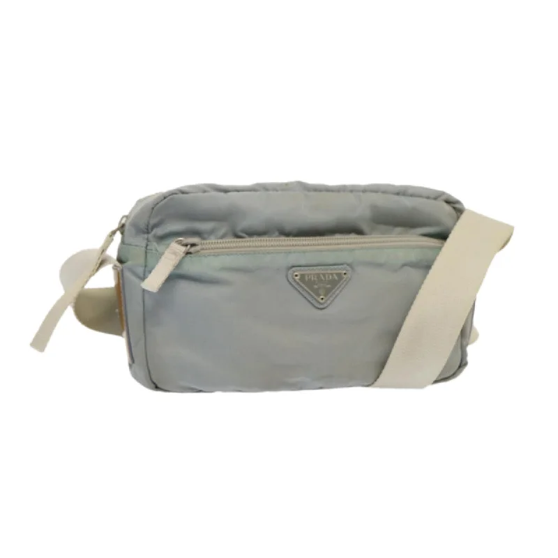 Prada handbags with a perforated leather detail for a unique and breathable designPRADA Shoulder Bag Nylon Light Blue Auth 69234