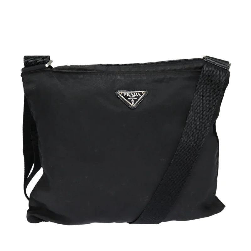 Prada bags with a detachable mirror inside for quick touch - upsPRADA Shoulder Bag Nylon Black Silver Auth bs16985